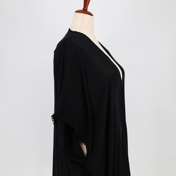 ECHO Women Black Rayon Short Beachwear Open Front Swimsuit Cover-Up One Size - Picture 2 of 5